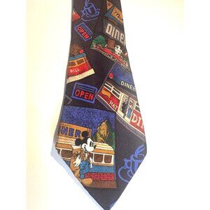 Vintage Walt Disney World Silk Tie – Mickey Mouse Diner Scene – 100% Silk